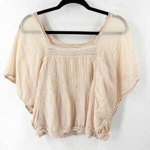 NAF NAF CROCHET BOHO LINED BAT SLEEVE TOP SIZE 38